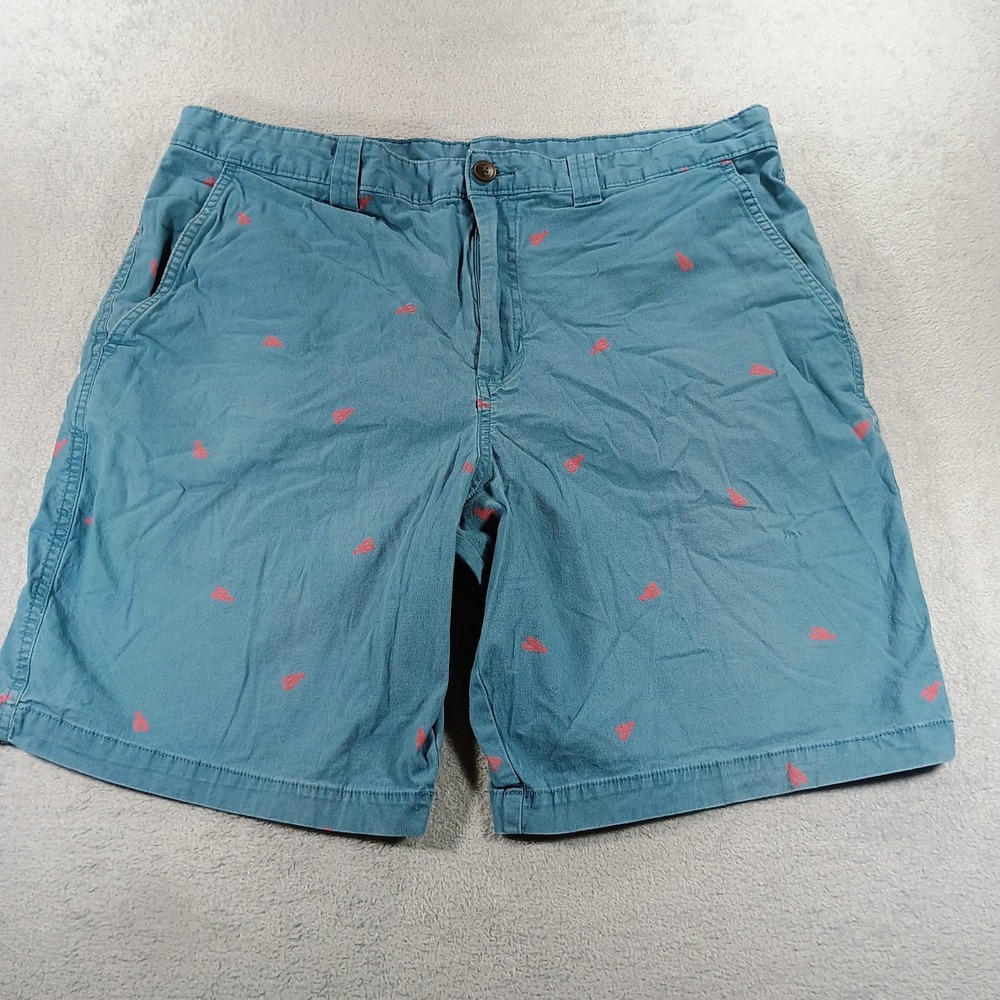 Magellan Mens Lobster Print Shorts Teal 36W Embroidered Stretch